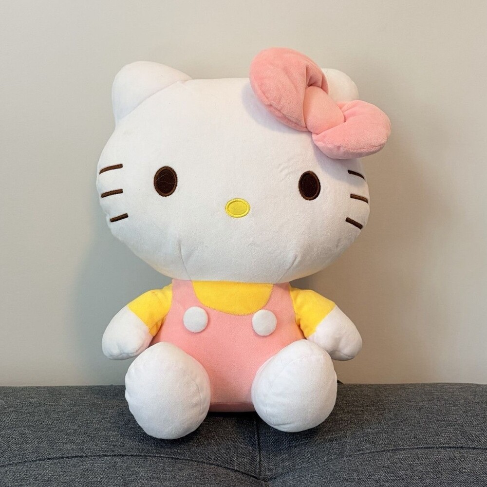Sanrio Hello Kitty Plush Stuffed Animal White Cat Pink Bow Yellow Shirt 2023